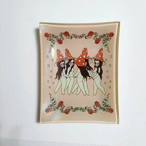 Ilse Valfre Danza De Las Brujas Glass Tray Trinket Dish Whimsical Mushroom Fairy